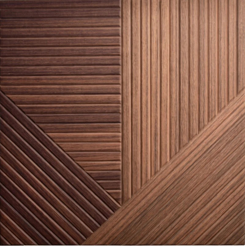 Mehrfarbige lineare Akustikplatte aus Holz von Wonear Boutique Hotel